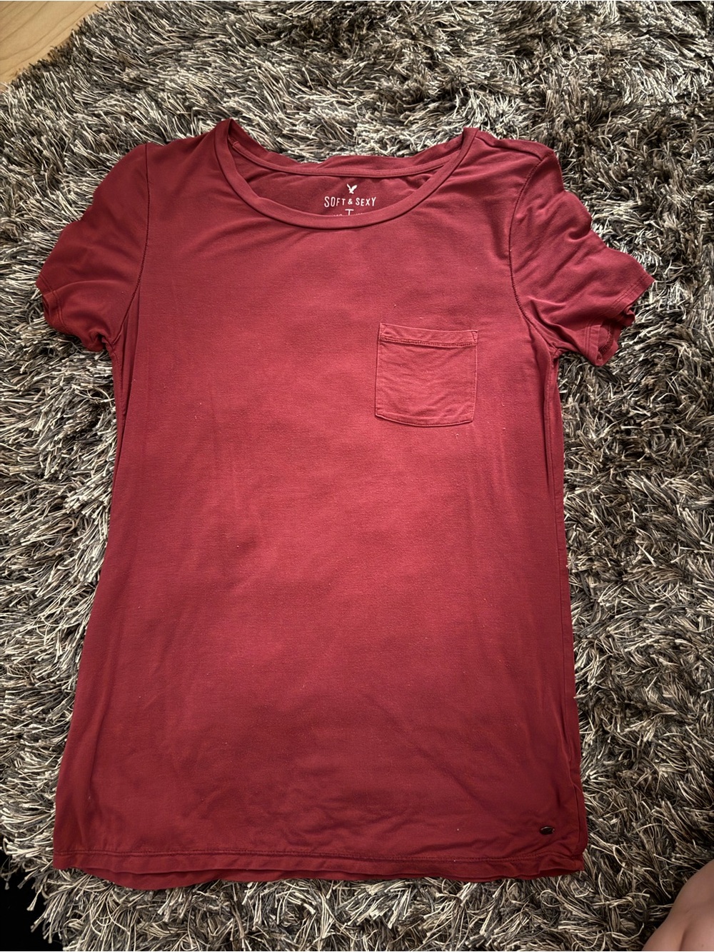 American Eagle Outfitters Short Sleeve Pocket Tee - Burgundy Red